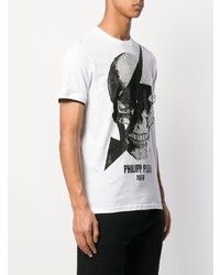 T-shirt à col rond imprimé blanc et noir Philipp Plein