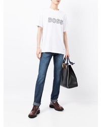 T-shirt à col rond imprimé blanc et noir BOSS