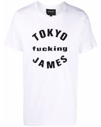 T-shirt à col rond imprimé blanc et noir Tokyo James