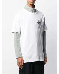 T-shirt à col rond imprimé blanc et noir Stussy