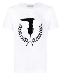 T-shirt à col rond imprimé blanc et noir Trussardi