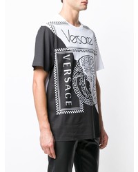 T-shirt à col rond imprimé blanc et noir Versace