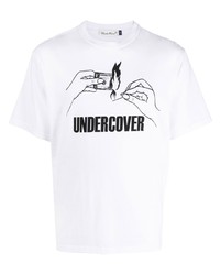 T-shirt à col rond imprimé blanc et noir Undercover
