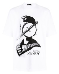T-shirt à col rond imprimé blanc et noir Undercoverism