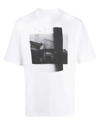 T-shirt à col rond imprimé blanc et noir Unravel Project