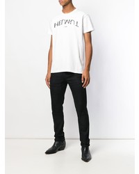 T-shirt à col rond imprimé blanc et noir Helmut Lang