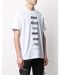 T-shirt à col rond imprimé blanc et noir MSGM