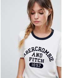 T-shirt à col rond imprimé blanc et noir Abercrombie & Fitch