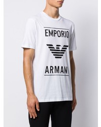 T-shirt à col rond imprimé blanc et noir Emporio Armani