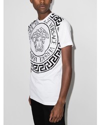 T-shirt à col rond imprimé blanc et noir Versace