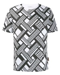 T-shirt à col rond imprimé blanc et noir Versace Collection