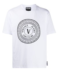 T-shirt à col rond imprimé blanc et noir VERSACE JEANS COUTURE