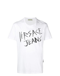 T-shirt à col rond imprimé blanc et noir Versace Jeans
