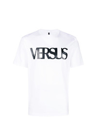 T-shirt à col rond imprimé blanc et noir Versus