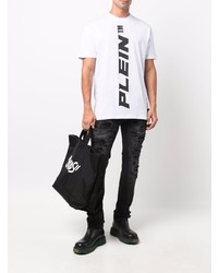 T-shirt à col rond imprimé blanc et noir Philipp Plein