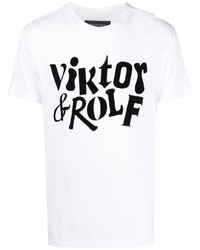 T-shirt à col rond imprimé blanc et noir Viktor & Rolf