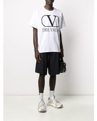 T-shirt à col rond imprimé blanc et noir Valentino