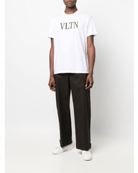 T-shirt à col rond imprimé blanc et noir Valentino