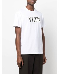 T-shirt à col rond imprimé blanc et noir Valentino