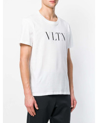 T-shirt à col rond imprimé blanc et noir Valentino