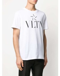 T-shirt à col rond imprimé blanc et noir Valentino