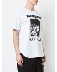 T-shirt à col rond imprimé blanc et noir Haculla