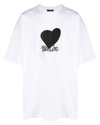 T-shirt à col rond imprimé blanc et noir We11done