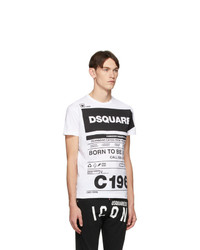 T-shirt à col rond imprimé blanc et noir DSQUARED2