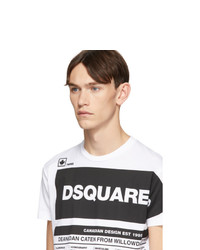 T-shirt à col rond imprimé blanc et noir DSQUARED2