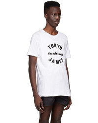 T-shirt à col rond imprimé blanc et noir Tokyo James