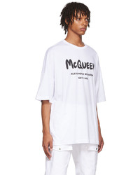 T-shirt à col rond imprimé blanc et noir Alexander McQueen