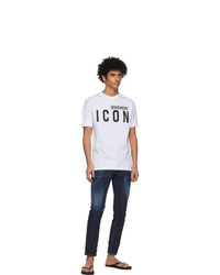 T-shirt à col rond imprimé blanc et noir DSQUARED2