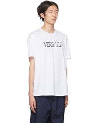 T-shirt à col rond imprimé blanc et noir Versace