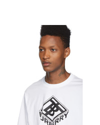 T-shirt à col rond imprimé blanc et noir Burberry
