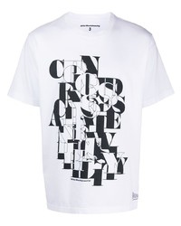 T-shirt à col rond imprimé blanc et noir White Mountaineering