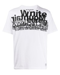 T-shirt à col rond imprimé blanc et noir White Mountaineering