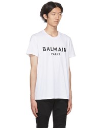 T-shirt à col rond imprimé blanc et noir Balmain