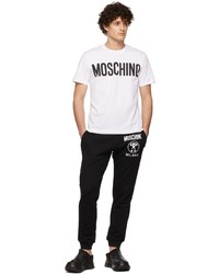 T-shirt à col rond imprimé blanc et noir Moschino