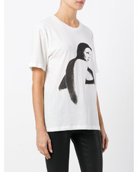 T-shirt à col rond imprimé blanc et noir Saint Laurent