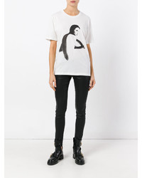 T-shirt à col rond imprimé blanc et noir Saint Laurent