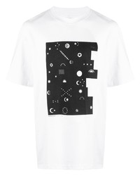 T-shirt à col rond imprimé blanc et noir Wood Wood