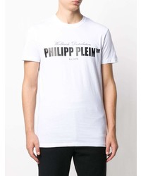 T-shirt à col rond imprimé blanc et noir Philipp Plein