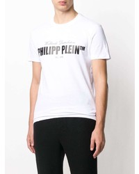 T-shirt à col rond imprimé blanc et noir Philipp Plein