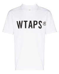 T-shirt à col rond imprimé blanc et noir WTAPS