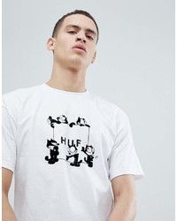 T-shirt à col rond imprimé blanc et noir HUF