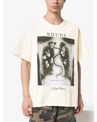 T-shirt à col rond imprimé blanc et noir Rhude