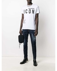 T-shirt à col rond imprimé blanc et noir DSQUARED2