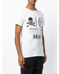 T-shirt à col rond imprimé blanc et noir Philipp Plein