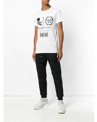 T-shirt à col rond imprimé blanc et noir Philipp Plein