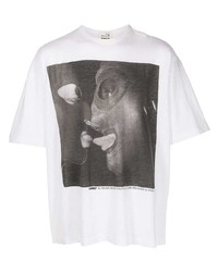 T-shirt à col rond imprimé blanc et noir YMC